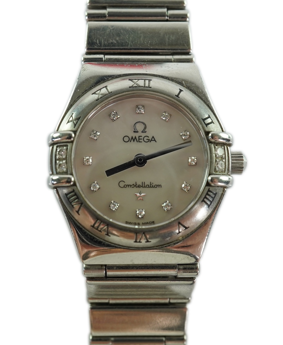 A lady's 2002 stainless steel and diamond set Omega Constellation quartz wrist watch